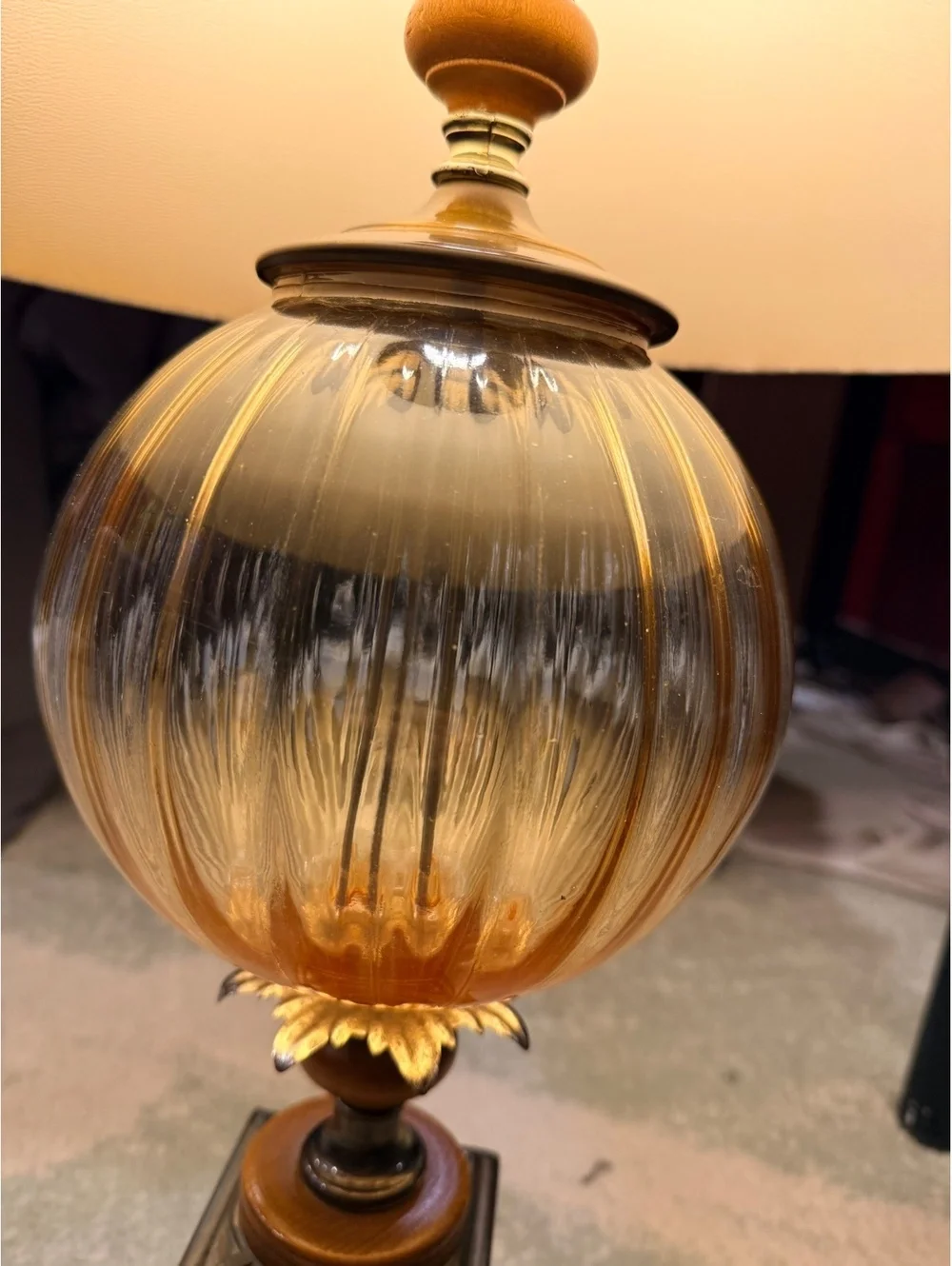 Vintage Decorative Table Lamp with Ribbed Glass Globe and Ornate Base